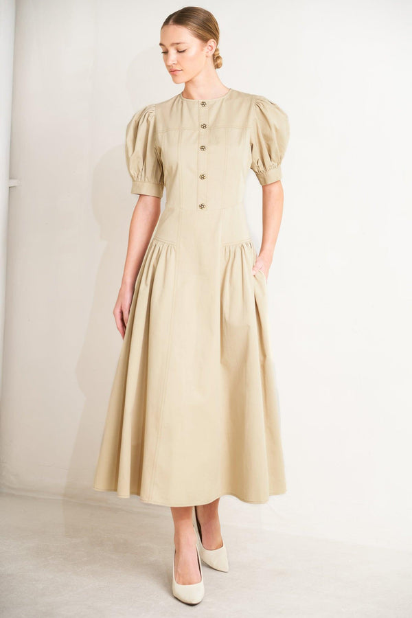 UNDERSTATED ICON WOVEN MIDI DRESS.