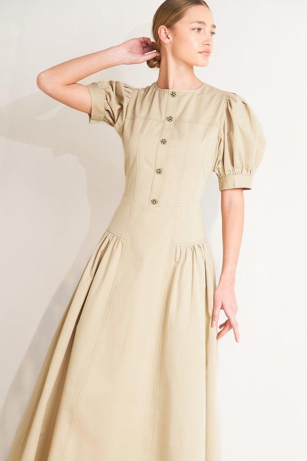 UNDERSTATED ICON WOVEN MIDI DRESS.