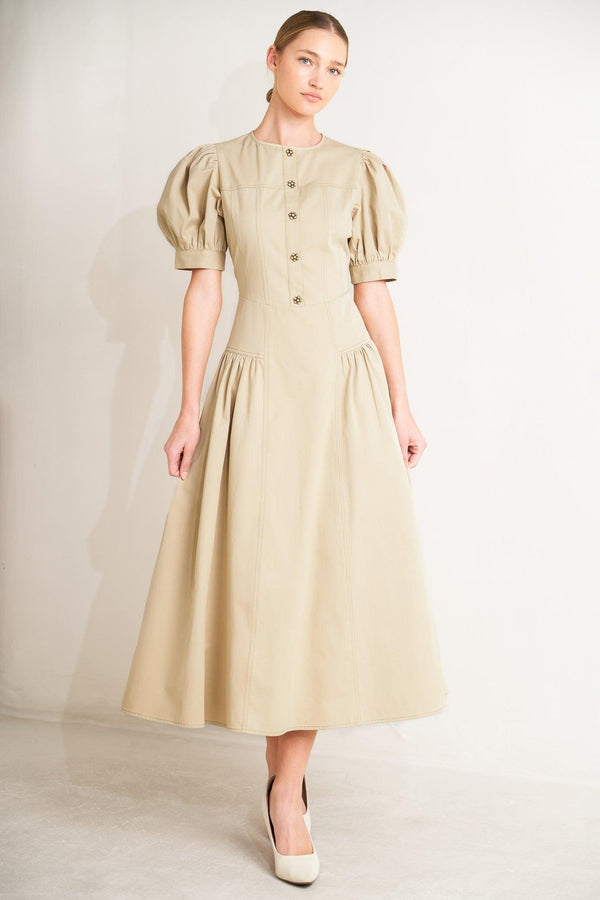 UNDERSTATED ICON WOVEN MIDI DRESS.