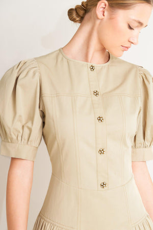 UNDERSTATED ICON WOVEN MIDI DRESS.