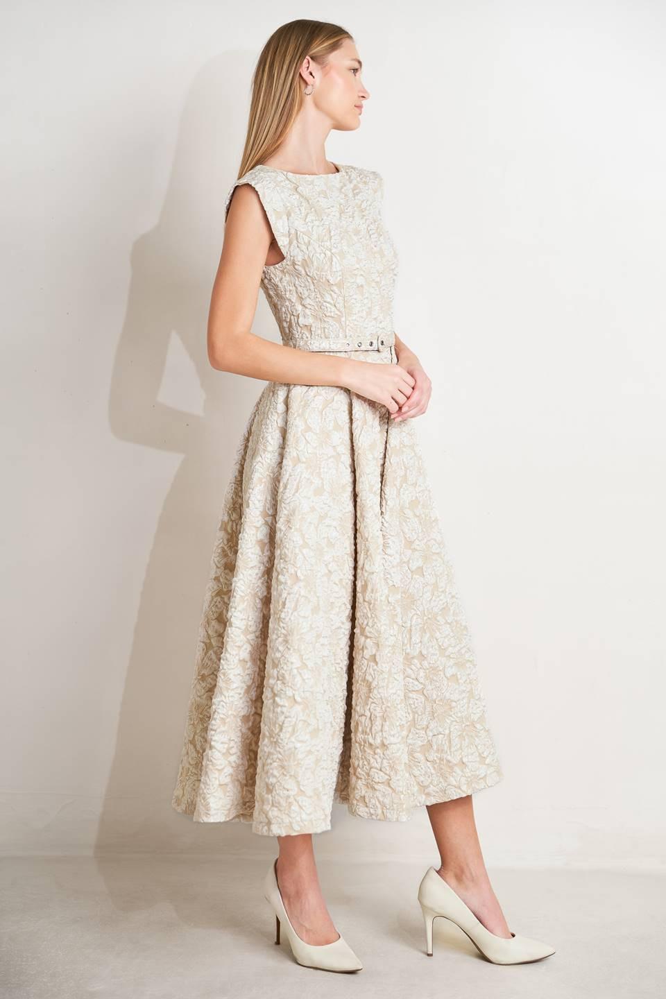 [PREORDER] STATEMENT IN IVORY WOVEN MIDI DRESS.