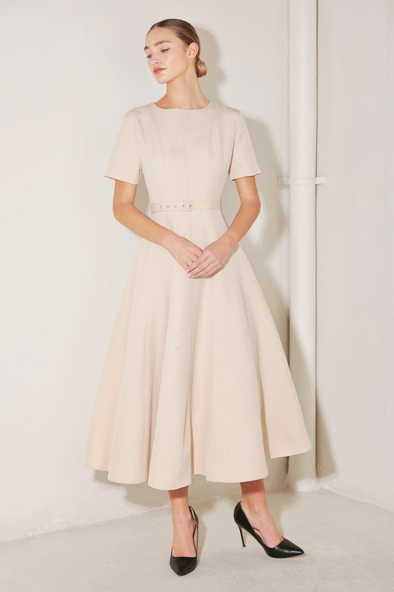 SPRING ICON WOVEN MIDI DRESS.
