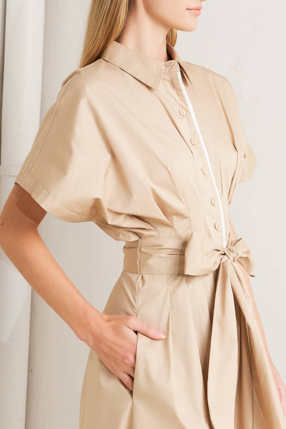 CATCH YOU LATER KHAKI WOVEN MIDI DRESS