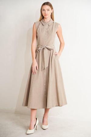 CAFE AU LAIT WOVEN MIDI DRESS.
