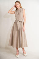 CAFE AU LAIT WOVEN MIDI DRESS.