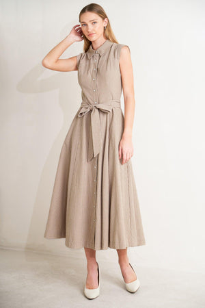 CAFE AU LAIT WOVEN MIDI DRESS.