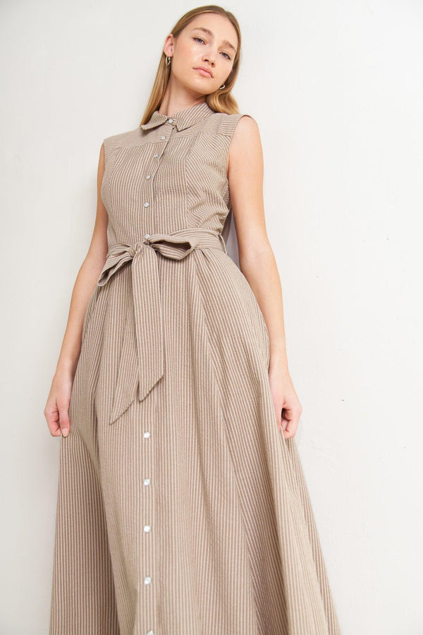 CAFE AU LAIT WOVEN MIDI DRESS.