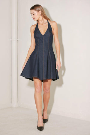 DARK WAVE DENIM MINI DRESS.