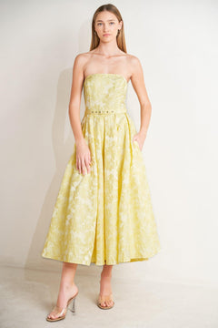BUTTERCUP BLOOM WOVEN MIDI DRESS.