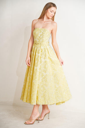 BUTTERCUP BLOOM WOVEN MIDI DRESS.