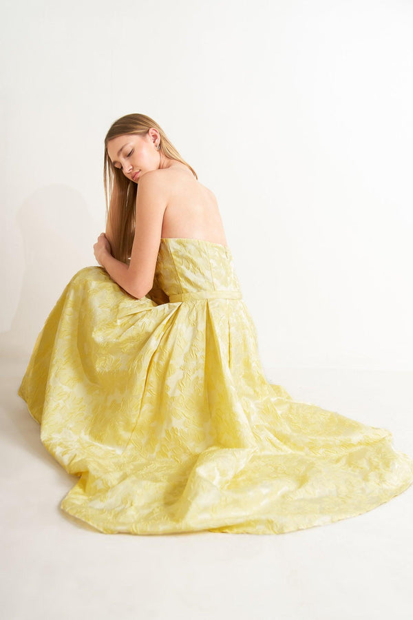 BUTTERCUP BLOOM WOVEN MIDI DRESS.