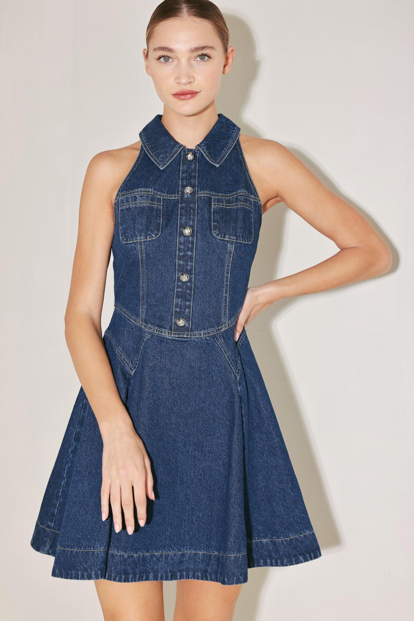 2015 women denim dress Jendue Women's Sosa Denim Maxi Dress - Stylish Cutout Jean Dress