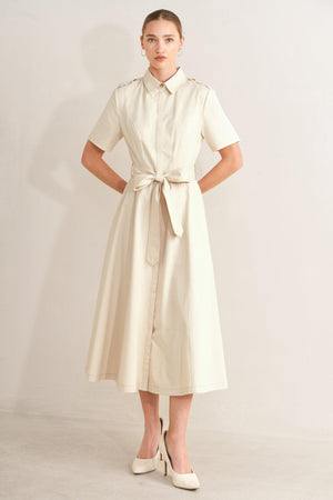 SANDSTONE GRACE WOVEN MIDI SHIRT DRESS.