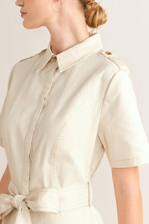 SANDSTONE GRACE WOVEN MIDI SHIRT DRESS.
