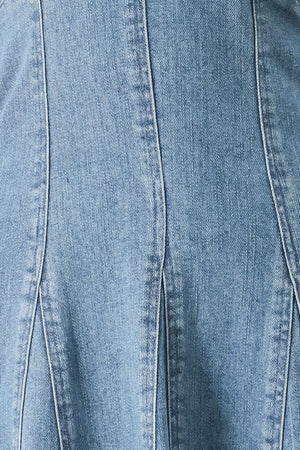 BLUE BLOSSOM DENIM MIDI DRESS.