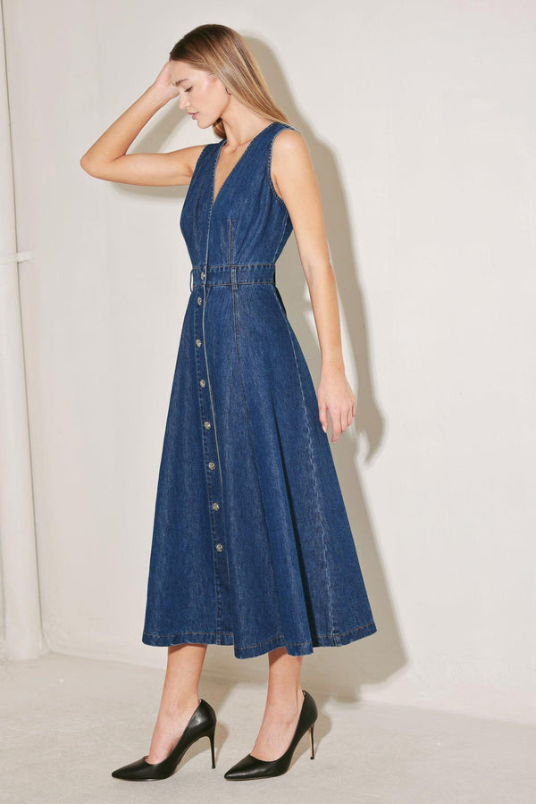PARIS IN  DENIM MIDI DRESS.