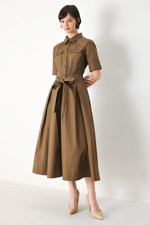 DESERT ICON WOVEN MIDI SHIRT DRESS.