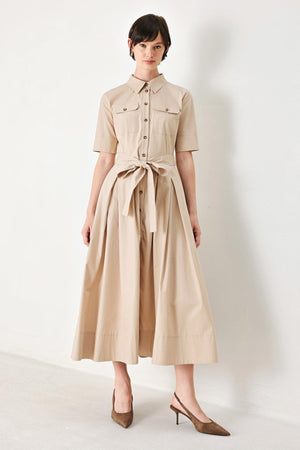 DESERT ICON WOVEN MIDI SHIRT DRESS.