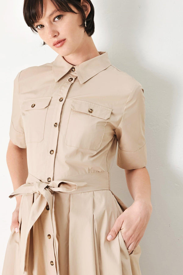 DESERT ICON WOVEN MIDI SHIRT DRESS.