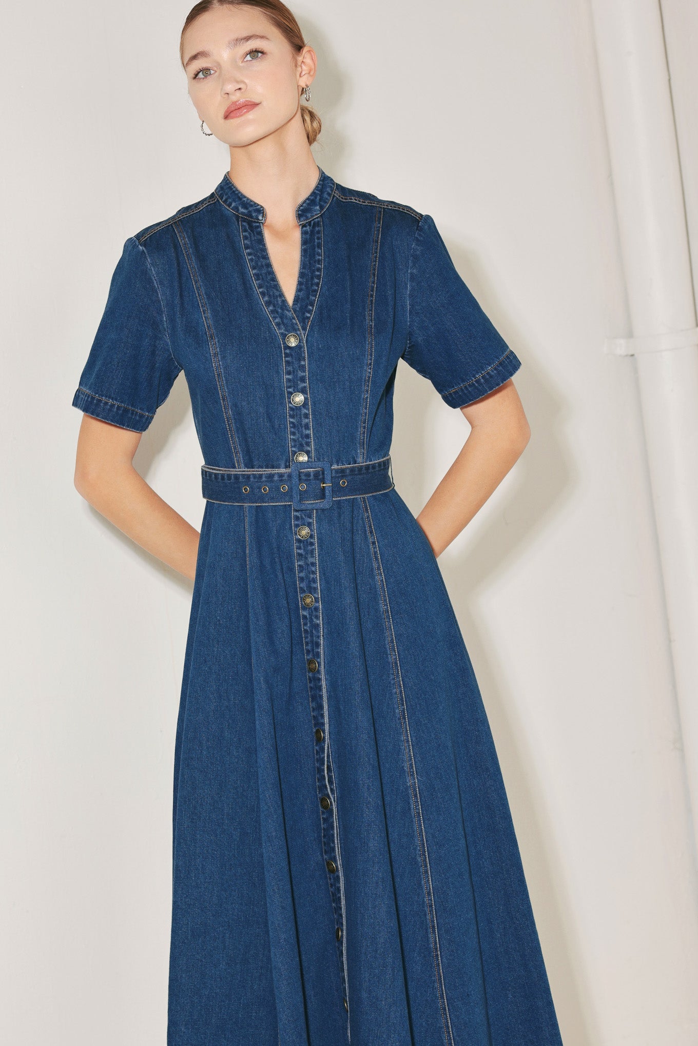 SATURN STREET DENIM MIDI DRESS