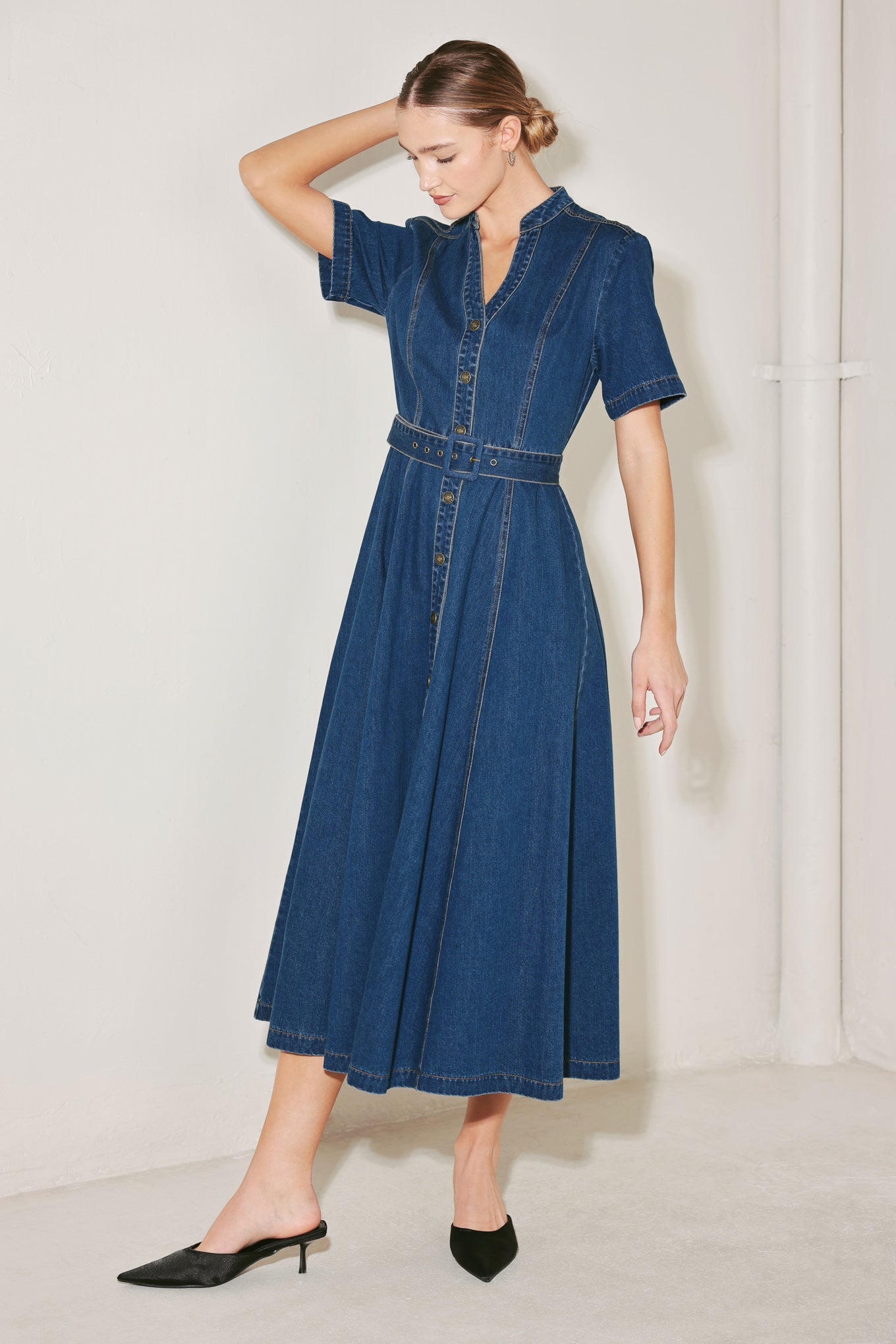 SATURN STREET DENIM MIDI DRESS