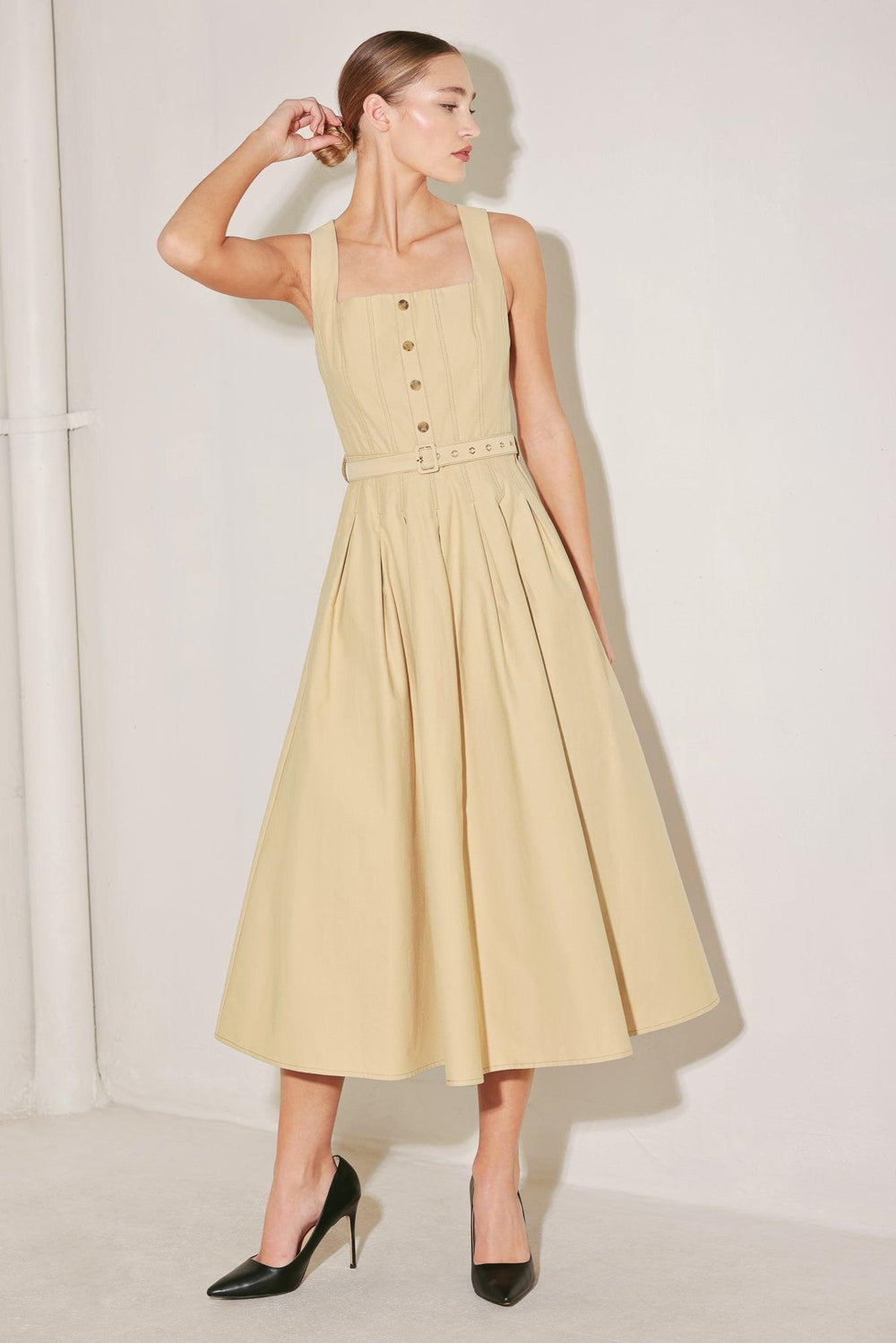 SAHARA GRACE WOVEN MIDI DRESS.