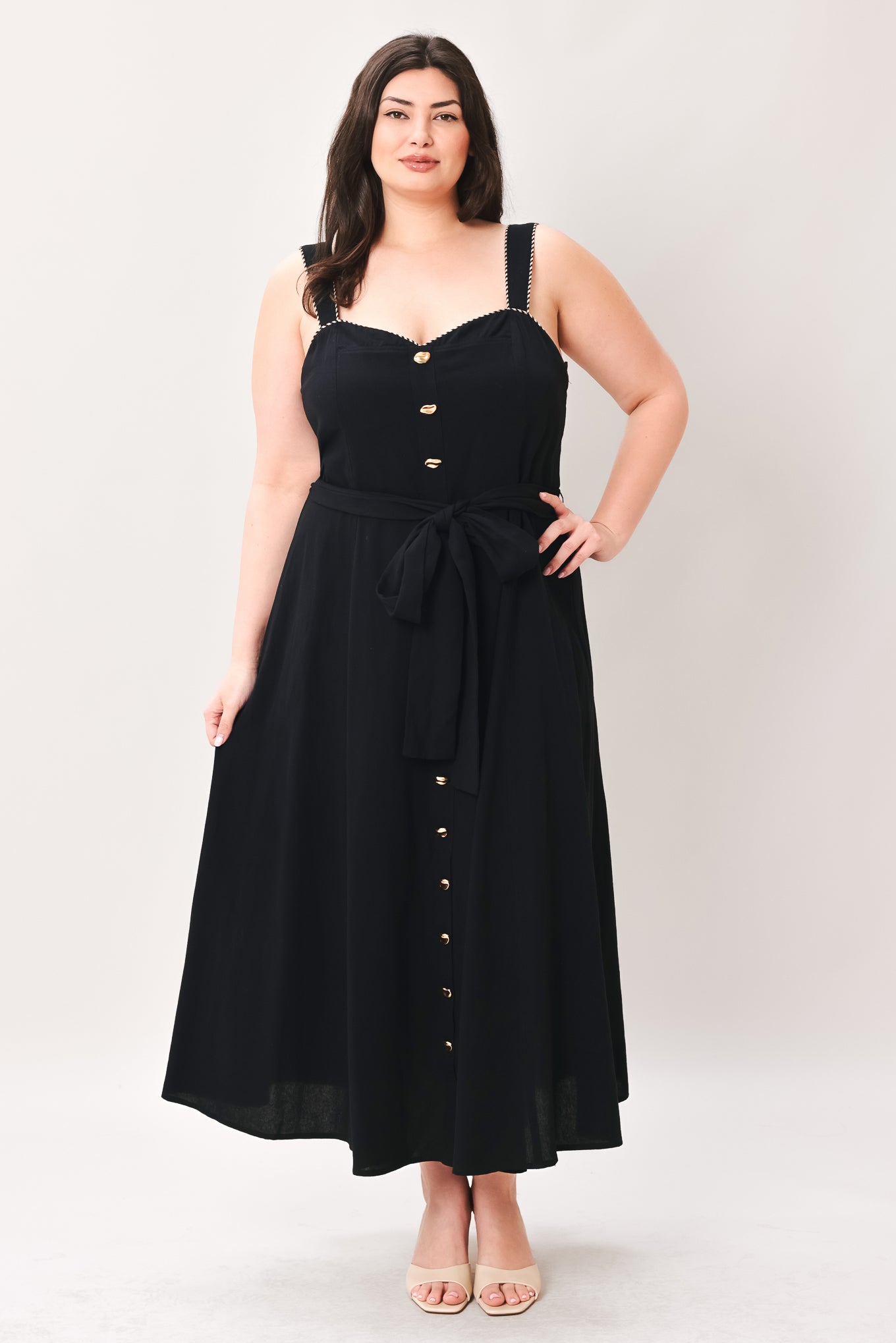 LOVELY NOIR WOVEN MIDI DRESS.