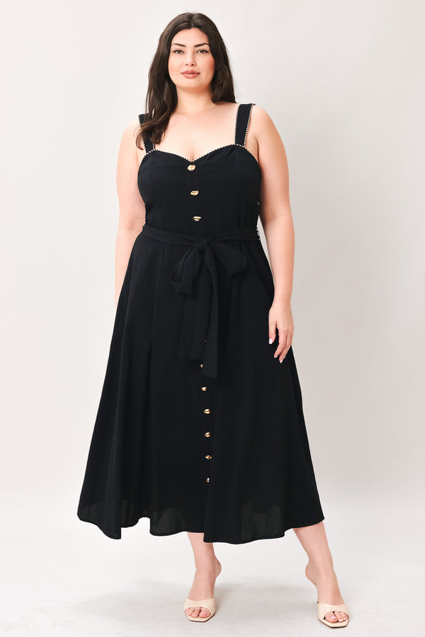 LOVELY NOIR WOVEN MIDI DRESS.