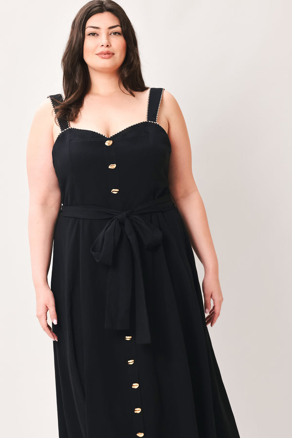 LOVELY NOIR WOVEN MIDI DRESS.