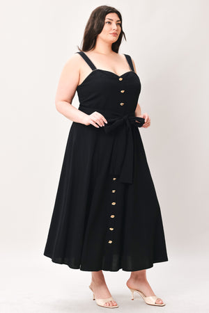 LOVELY NOIR WOVEN MIDI DRESS.