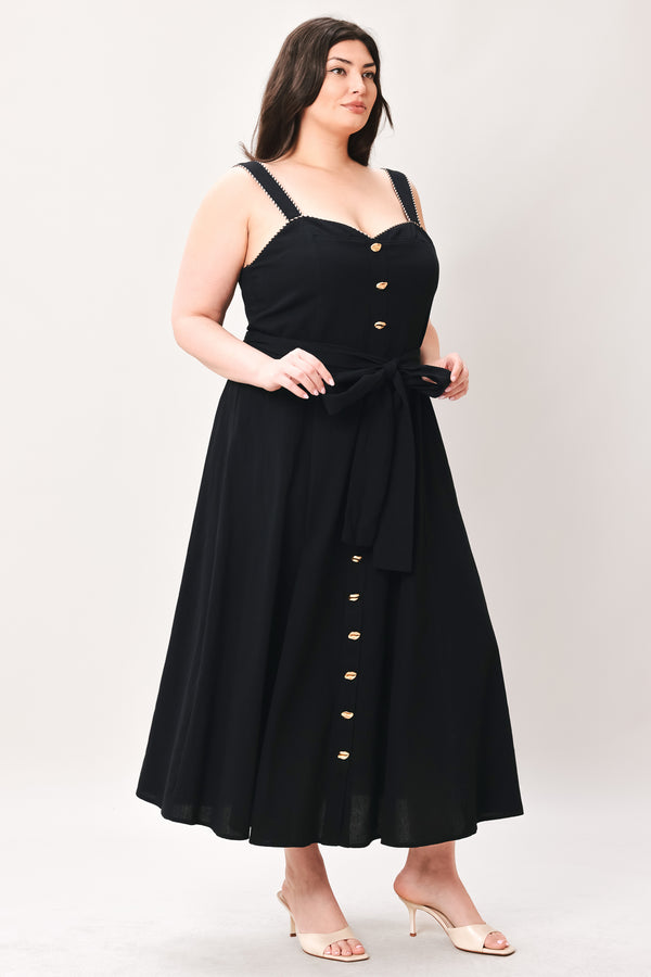 LOVELY NOIR WOVEN MIDI DRESS.