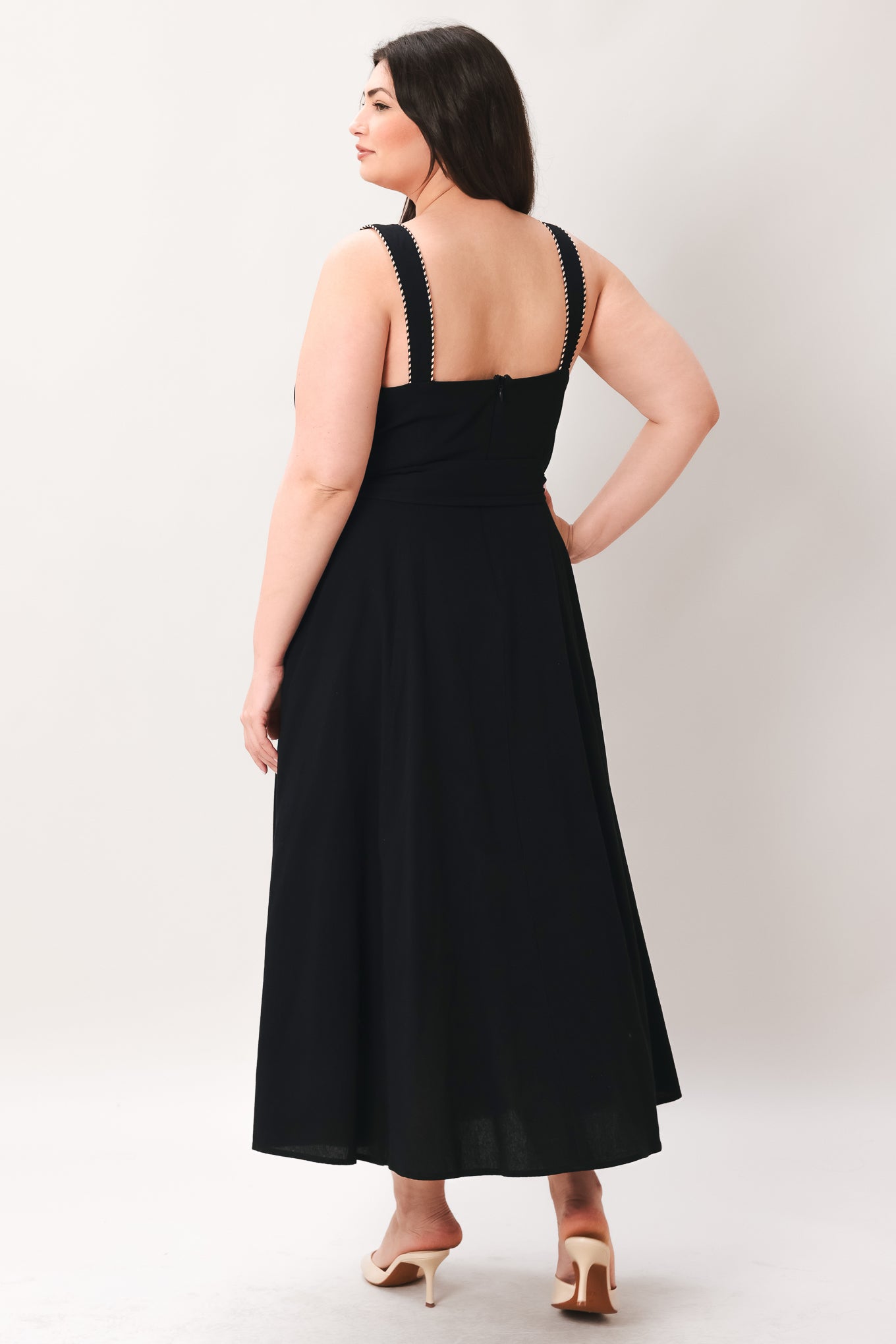 LOVELY NOIR WOVEN MIDI DRESS.