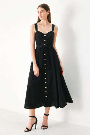 LOVELY NOIR WOVEN MIDI DRESS.