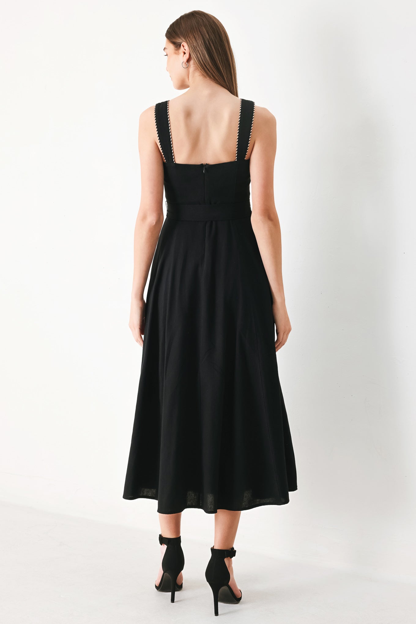 LOVELY NOIR WOVEN MIDI DRESS.
