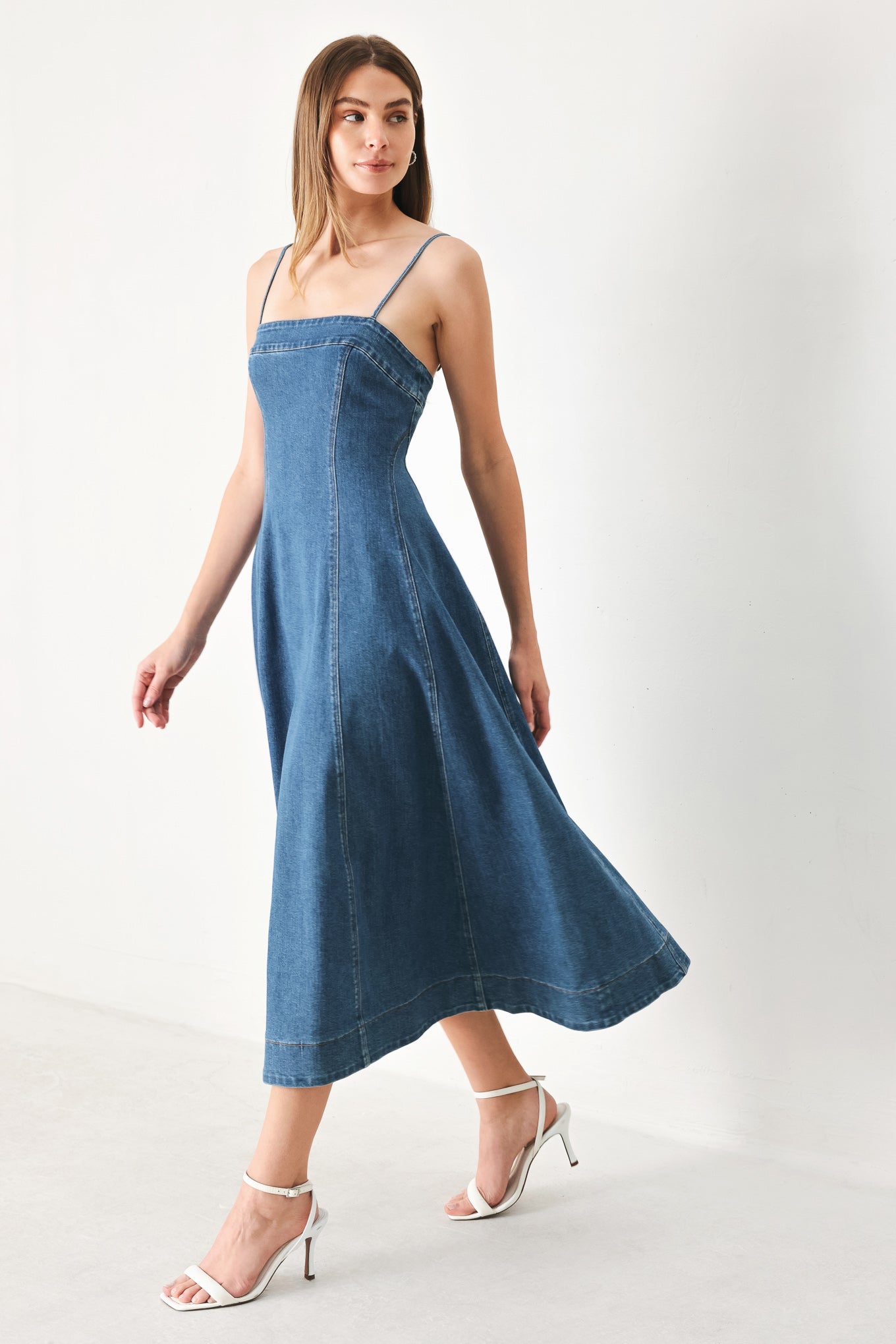 denim midi dress spaghetti strap Denim Midi Dress