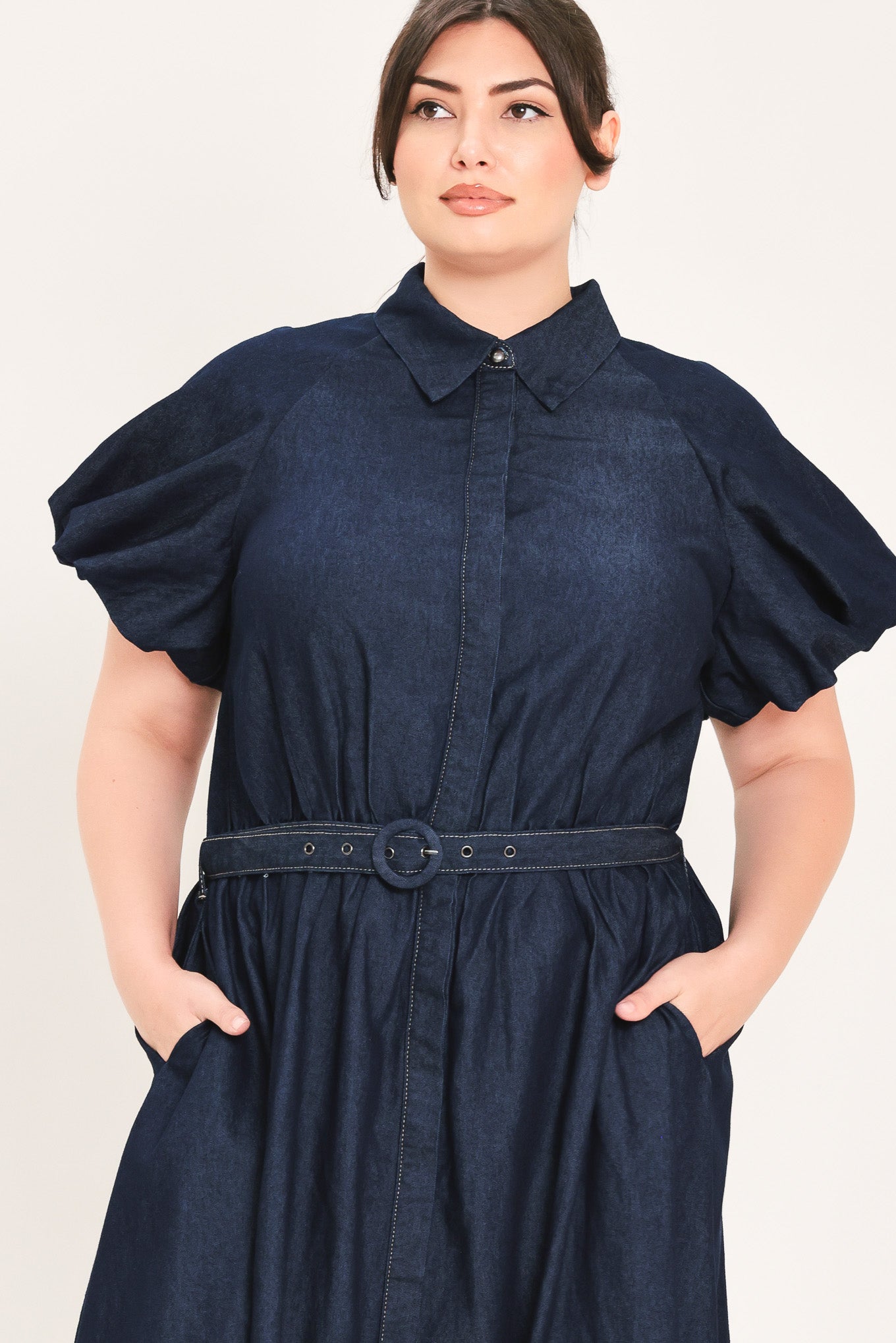 MIDNIGHT IN MANHATTAN DENIM MIDI DRESS