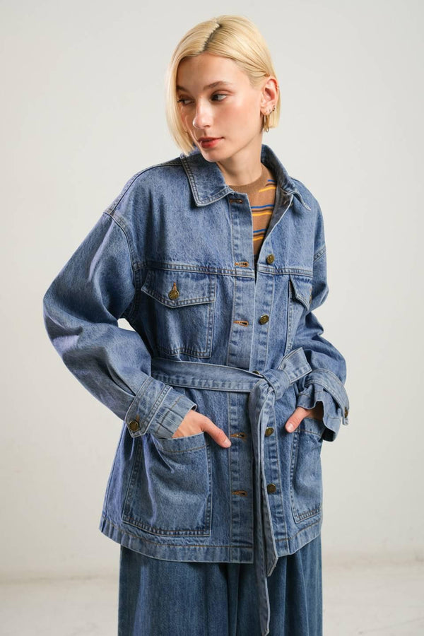 BREATHTAKING CHARM DENIM MIDI JACKET.