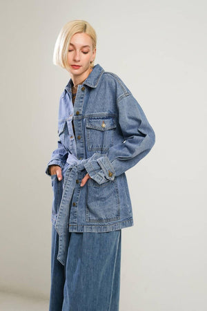 BREATHTAKING CHARM DENIM MIDI JACKET.
