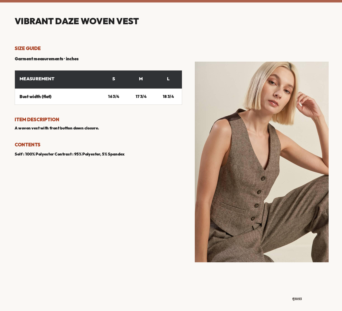 VIBRANT DAZE WOVEN VEST size chart