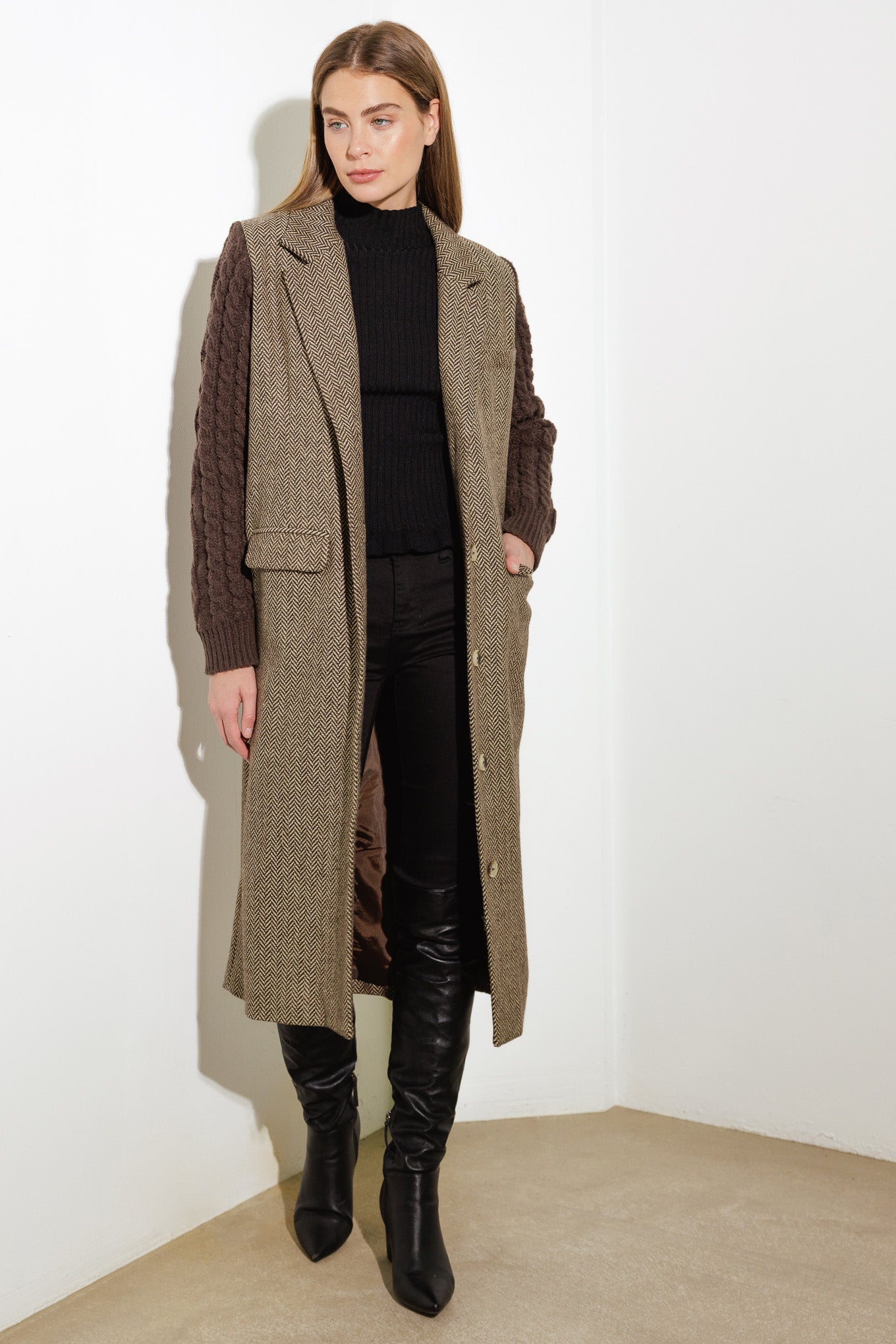 SPLASH OF JOY TWEED SWEATER COMBINATION COAT