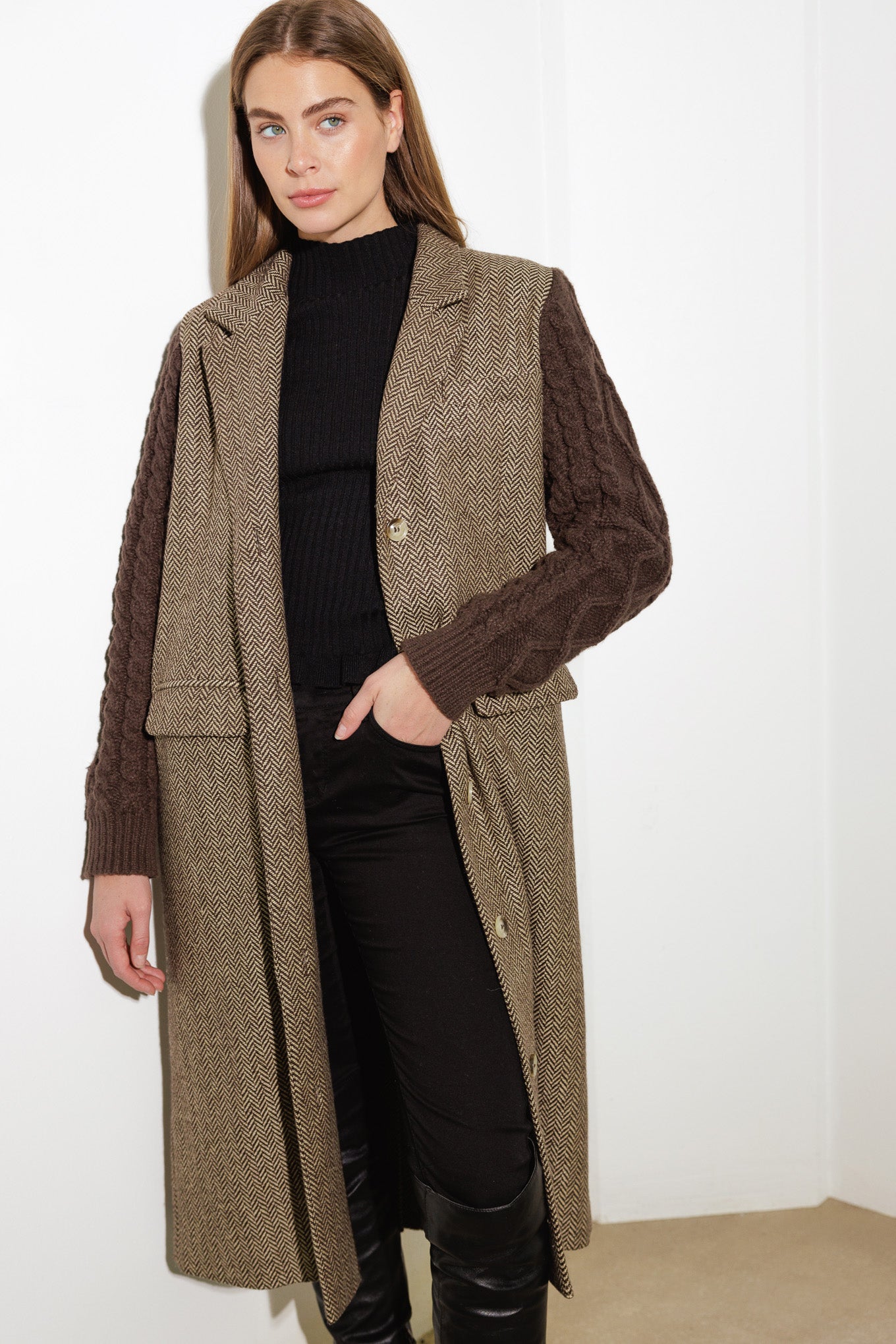 SPLASH OF JOY TWEED SWEATER COMBINATION COAT