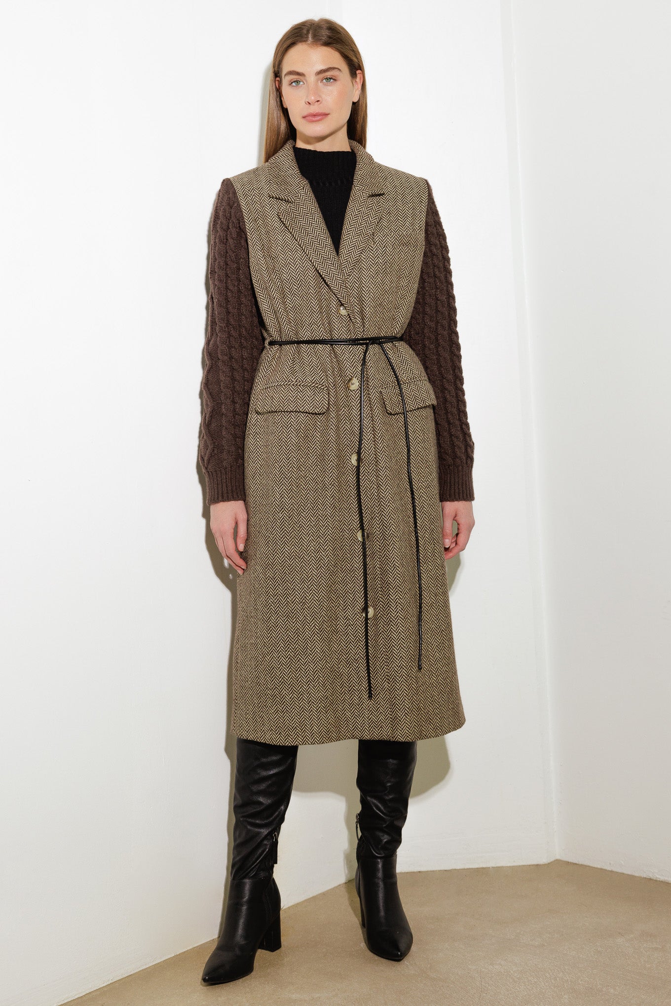 SPLASH OF JOY TWEED SWEATER COMBINATION COAT