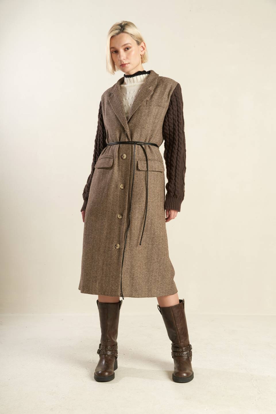 SPLASH OF JOY TWEED SWEATER COMBINATION COAT