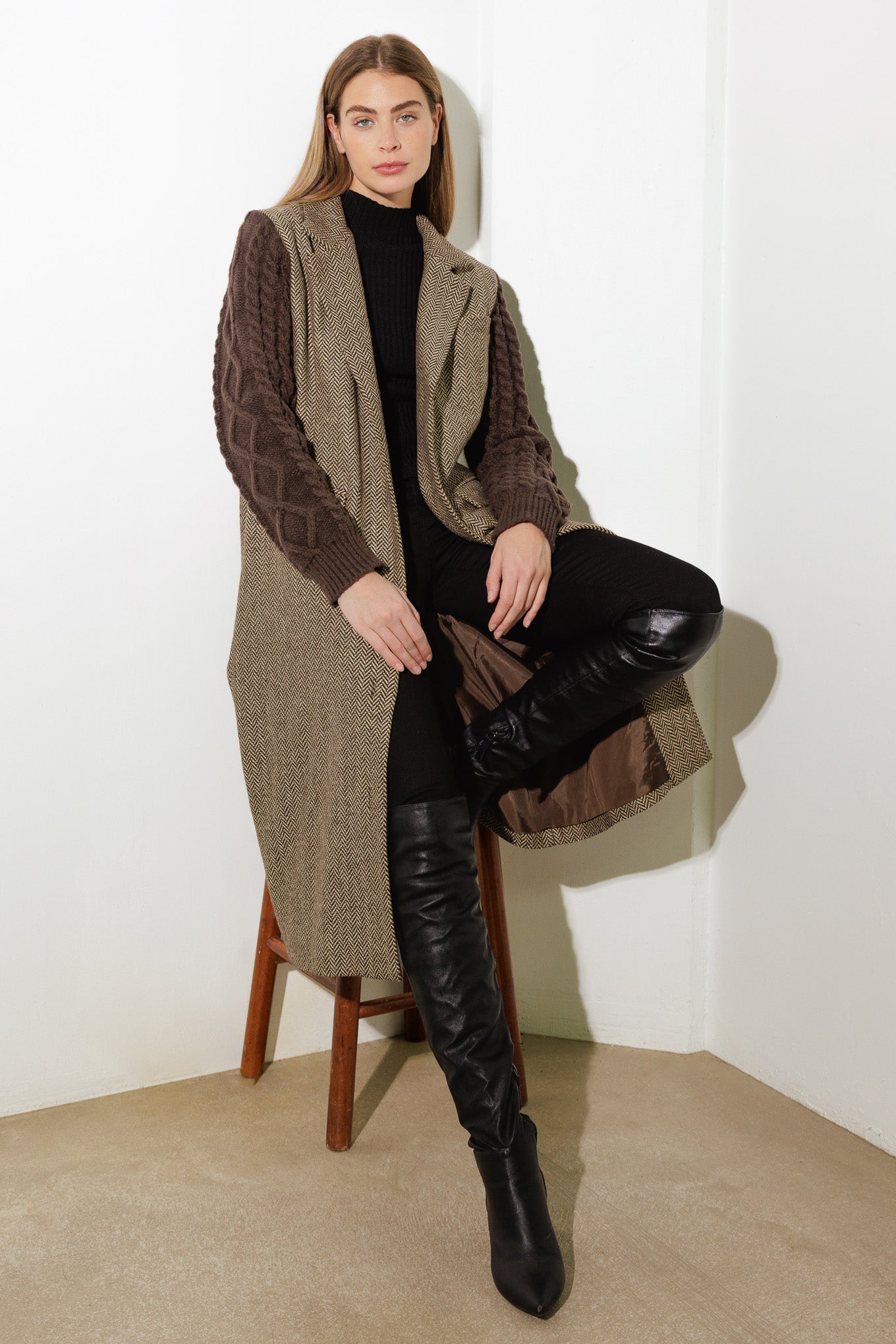 SPLASH OF JOY TWEED SWEATER COMBINATION COAT