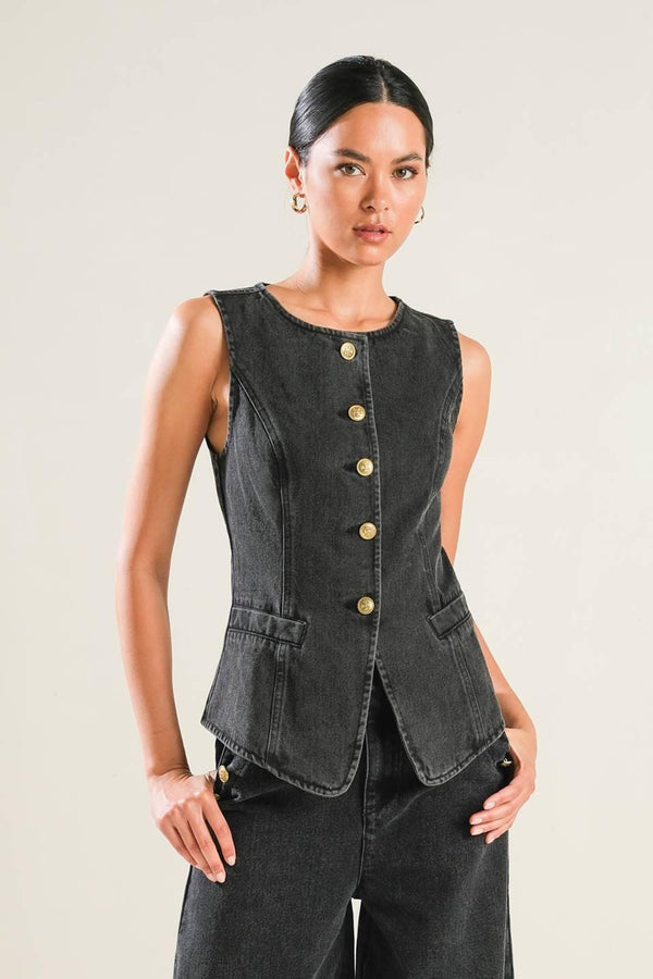 MYSTIC SANDS DENIM VEST.