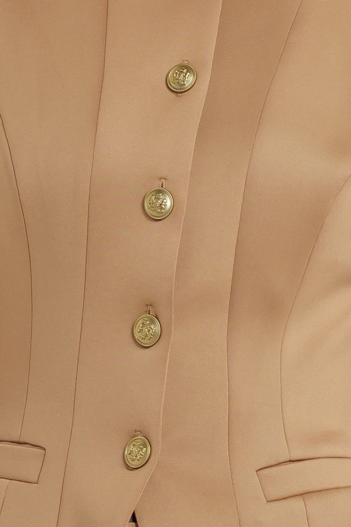 A solid woven vest featuring round neckline, sleeveless, front button down and pockets.