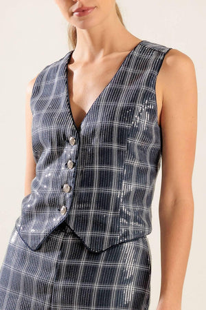 TRAVELING FAR NAVY SEQUIN VEST - Flying Tomato - JACKETS - Freemarket