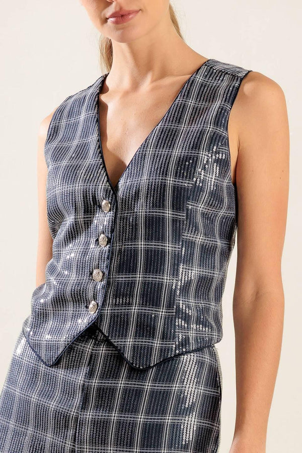 TRAVELING FAR NAVY SEQUIN VEST - Flying Tomato - JACKETS - Freemarket