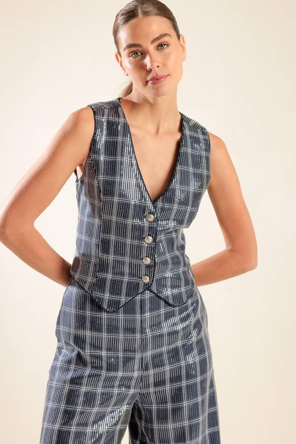 TRAVELING FAR NAVY SEQUIN VEST - Flying Tomato - JACKETS - Freemarket