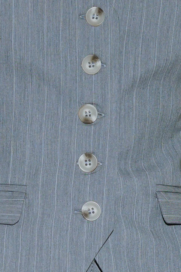 A grey striped woven vest with front button down.